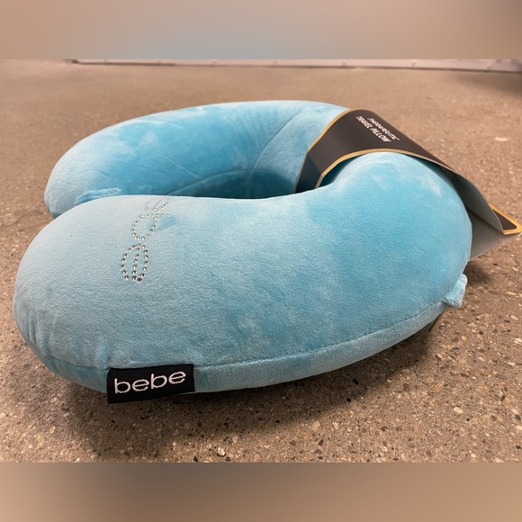 NWT Bebe rhinestone logo Therapeutic Travel Pillow Zipper Cover = Washable! - Picture 4 of 11